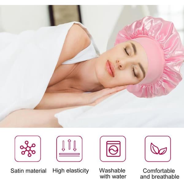 Satin Nattmössa - 1 Styck - Slätt Tyg - Skydd för Lockigt Hår - Vuxna Kvinnor - Rosa