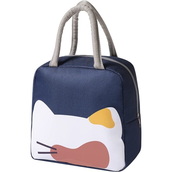 Søte lunsjposer for kvinner Tegneserie Termisk Tote Bag (Marineblå Katt