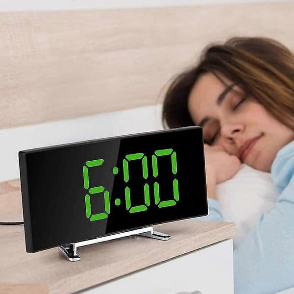 LED Digital Vækkeur Strøm USB/Batteri Temperatur Stort Spejl Display Green