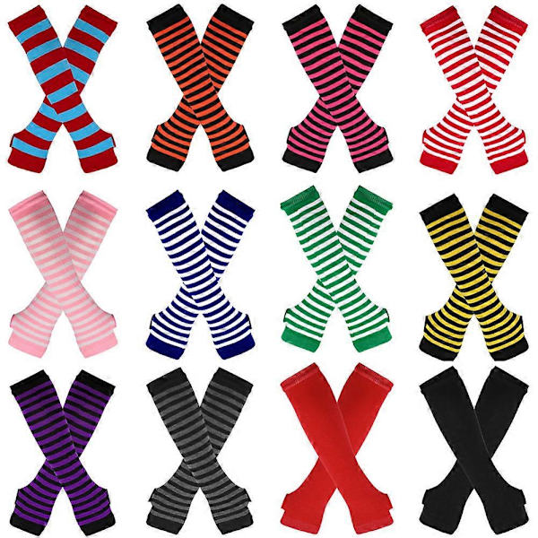 Fingerlösa Handskar Stilren Längd 31cm Vinter Armvärmare Vinteraccessoarer Red Green stripe