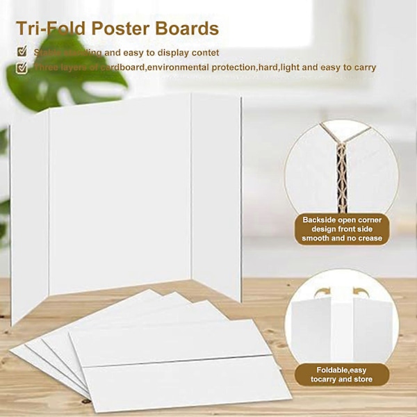 4 stk. Tri-Fold Plakatkartong Små Hvite Presentasjonskartonger Bølgepapp Displaykartong Business Display Trifold Panel Jikaix
