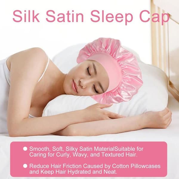 Satin Nattmössa - 1 Styck - Slätt Tyg - Skydd för Lockigt Hår - Vuxna Kvinnor - Rosa