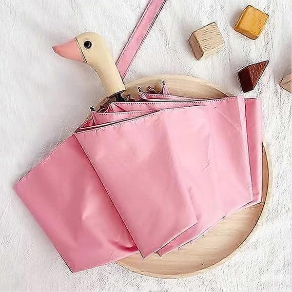 Kompakte paraplyer til regn og sol, rejseparaply med andehovedhåndtag Pink Rain Umbrellas