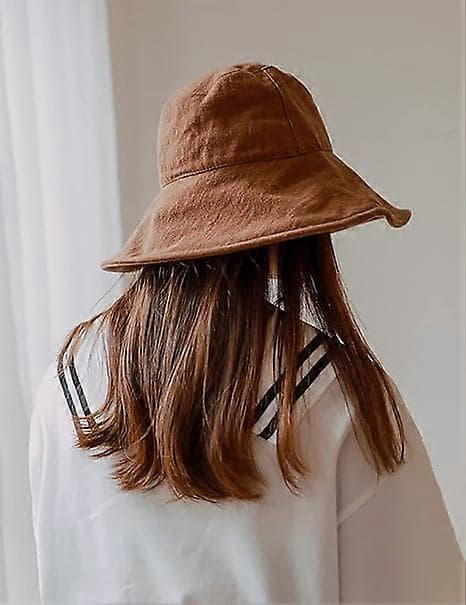 Sommerhat til kvinder med bred skygge, sammenfoldelig solhat til rejser, anti-UV strandhat, 100% børstet bomuld udendørshat