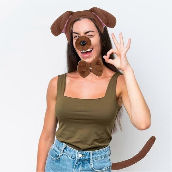 Hundeudklædningssæt til Cosplay - Plysører Hale Sløjfe, Halloween Julefest Tilbehør til Voksne Børn