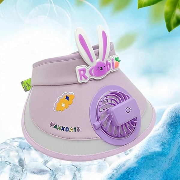 Kesähattu sisäänrakennetulla tuulettimella, aurinkolippa, tuuletinhattu, viilentävä tuuletinlippis, sarjakuva-aurinkolippa lapsille, ulkoilulippikset, aurinkolippahattu Purple