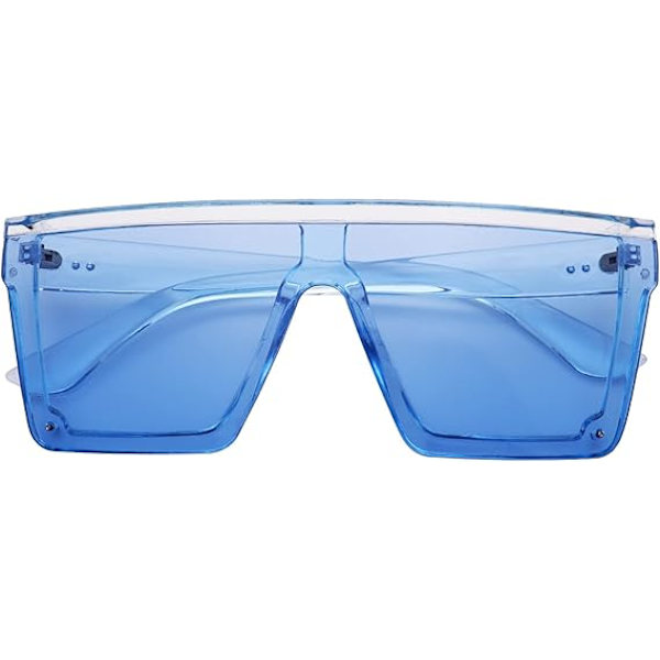 Neliönmuotoiset ylisuuret aurinkolasit naisille ja miehille, muodikkaat litteät suuret kehykset Transparent Blue
