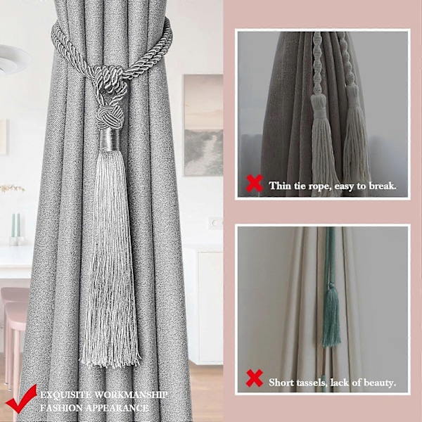 lly 2 kpl Pitkät Hapsunauhat Verhoille Käsintehdyt Punotut Köysisolmut Verhojen Kiinnikkeet Eurooppalaiseen Tyyliin Koristeelliset Verhonpidikkeet Kotiin ja Toimistoon Tuulta Vastaan Grey 2 Pack