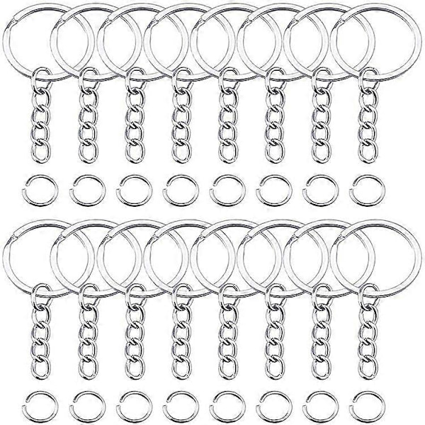 50 kpl Avaimenperäaihioita, jaettu lenkkiketjulla ja hyppyrenkailla, metallisia avaimenperiä 30mm