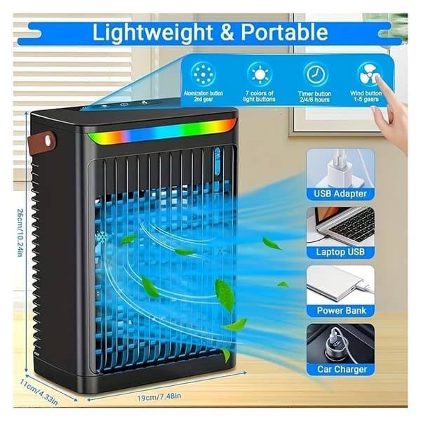 Bærbar aircondition, mini luftkøler, 680 ml USB luftkøler, 5-trins ventilator