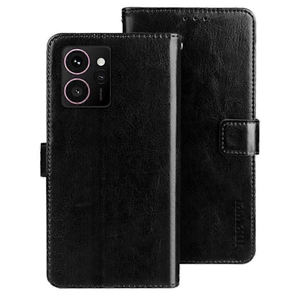 För HMD Skyline Ställfodral Crazy Horse Textur Läder Telefonskal Black