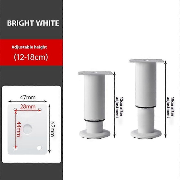 Enkelt å installere sett med 4 bordben, høydejusterbare for å matche forskjellige hjemmestiler White 12cm-18cm