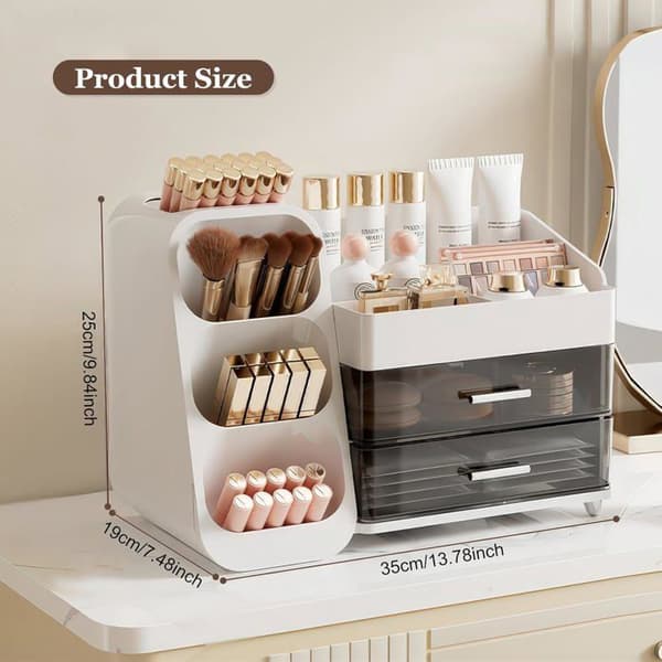 2-skuffers makeup-organizer - PET+ABS kosmetisk opbevaringsboks - Gennemsigtigt og robust design - Til badeværelset