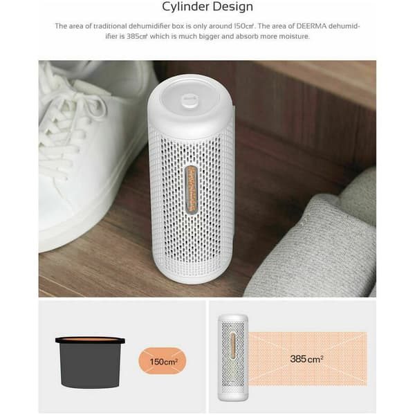 Mini fuktabsorbent (avfuktare), uppladdningsbar, 20W, 360° för garderob, sovrum, kontor etc. Vit