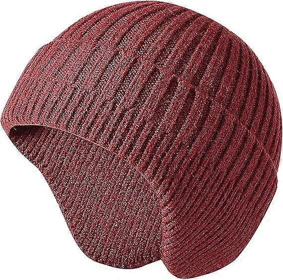Vinterhue med øreklapper, uldne huer, hovedvarmer, beanies til mænd og damer udendørs Wine red