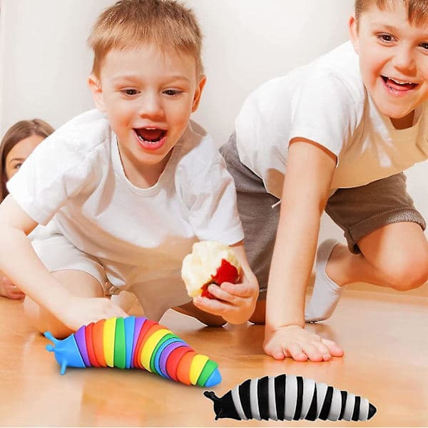Fidget Slug Legetøj Articulerende Stim Legetøj Hvid/sort, Pop It Slug 3D-printet Articuleret Slug Fidget Legetøj sort og hvid