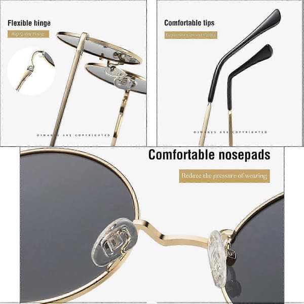 Vintage pyöreät John Lennon -polarisoituneet aurinkolasit miehille ja naisille, pyöreät hippiaurinkolasit MX 2 Pack (Black- Silver)