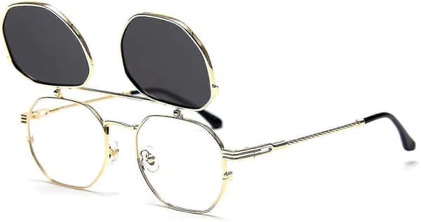 Bebetter Flip Up Solbriller Menn Kvinner Polariserte Steampunk Flip Solbriller Med Doble Linser Gold Frame-Gray Lens