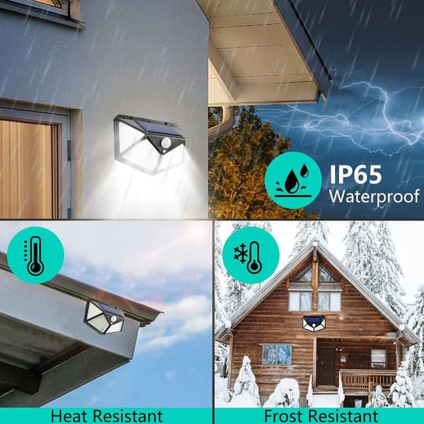 Utendørs solcellelampe med bevegelsessensor, LED-flomlys, utendørs vegglampe, IP65 vanntett solcelle-spotlight, 3 moduser, belysning for hage, garasje,