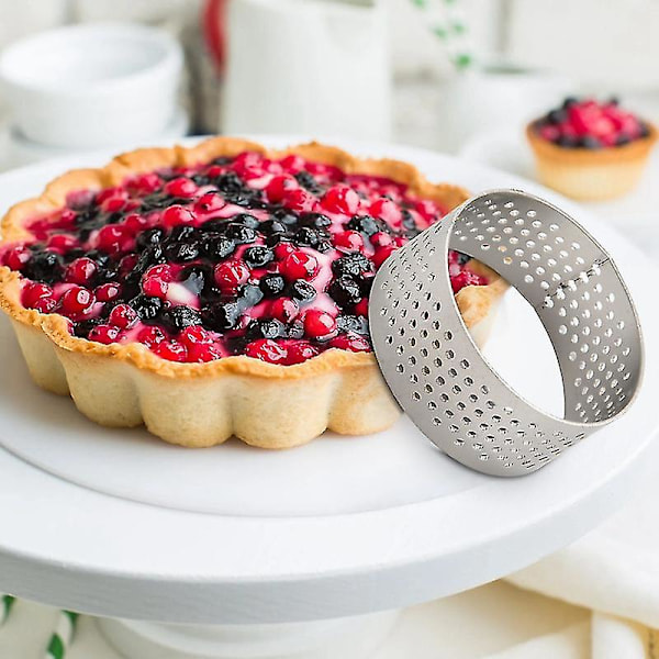 10 kpl 4,5 cm pyöreä ruostumattomasta rei'itetty saumaton tortturengas Quiche-rengas torttupiirakka tortturenkaan reikä