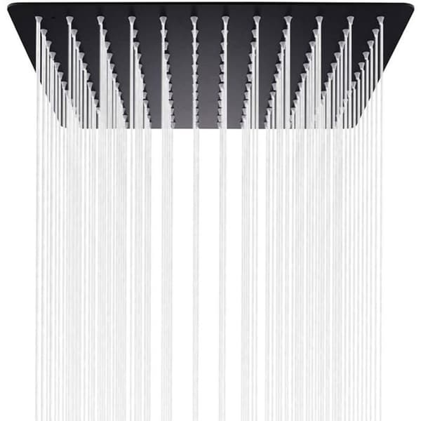 Sort brusehoved, 20 cm firkantet regnbruserhoved i 304 rustfrit stål, universelt 1/2 tomme gevind, 360° roterbart