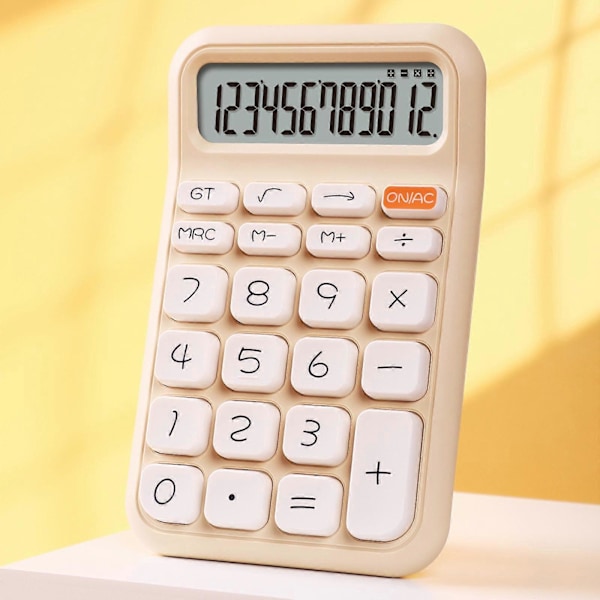 Bærbar mekanisk switch-lommeregner til grundlæggende numerisk beregning, robust beige Beige 14.8cmx9.3cmx2cm