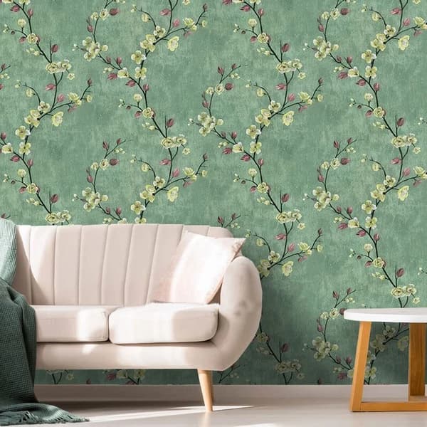 Selvklebende tapet, grønt blomster- og tremønster, 45 cm x 1000 cm