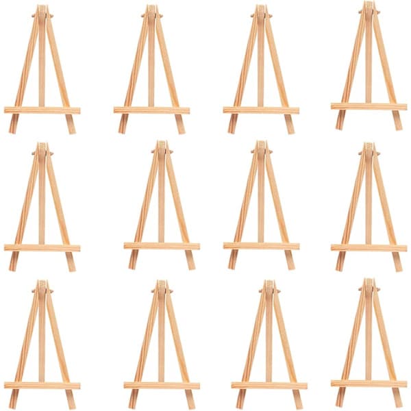 12 x Mini Staffli i Trä, Triangelram, Bröllopsbordskortställ, Material för Barns Målning och Hantverk