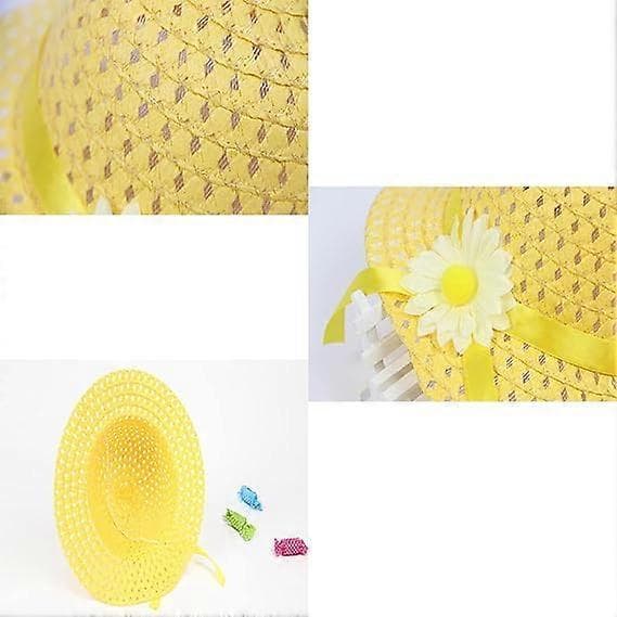 Stråhatte Søde Blomster Solhatte Sommer Strandhatte Strå Solskærme til Spædbørn Piger Småbørn Strandhat Yellow