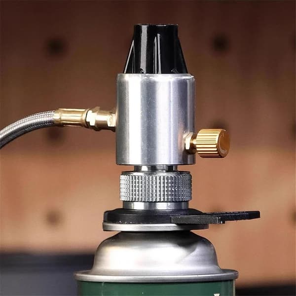 Justerbar lavtryks gasregulatoradapter i rustfrit stål til camping, kontroladapter til gaspatroner og -flasker.