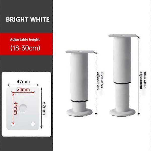 Helposti asennettava 4 pöydänjalan sarja, korkeussäädettävä sopimaan erilaisiin kodin tyyleihin White 18cm-30cm