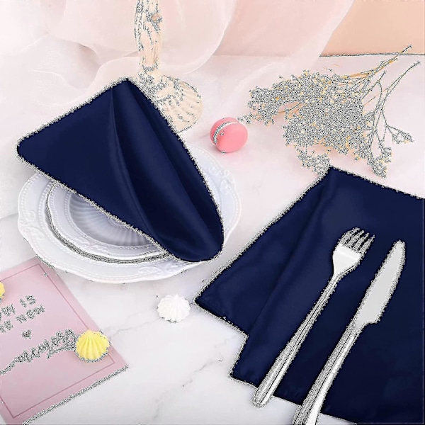 12 st Tygnapkiner, Tum Satin Bordsnapkiner, Återanvändbara Napkiner i Tyg för Bröllop-jie Navy blue 43*43cm