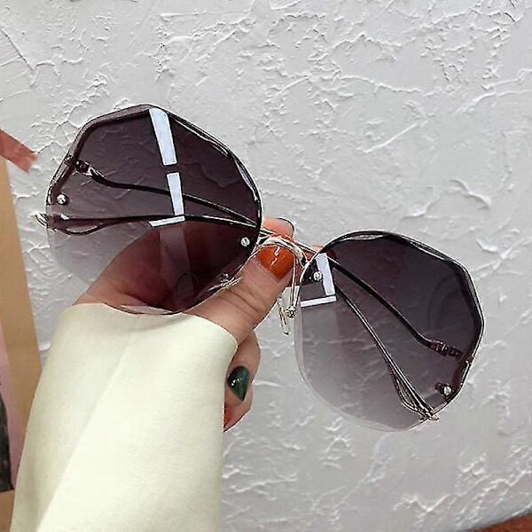 Irregulære Runde Solbriller Dame Mærke Designer Gradient Mode Solbriller Kvinde Kantløse Metal Buede Stænger Oculos De Sol Double Gray other