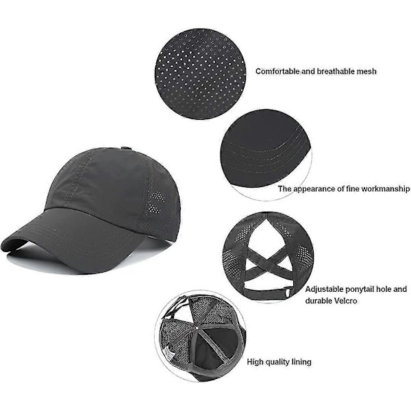 Baseballcaps med kryss-ponytail for kvinner Dark Gray