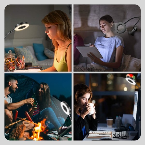 48 LED Klipsbordlampe, 360° Fleksibel, Klips-på Leselampe, ZQKLA