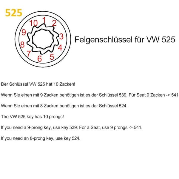 Hjullåsadapter 525 - 1 Stykke - Stål - Til VW - Fjernelse af fælgelås - Sølv
