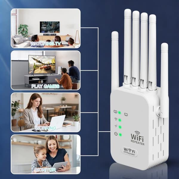 1200 Mbps WiFi Repeater - 6 Antenner - 2 Ethernet-porte - AP Router-tilstand - Hjemmekontor