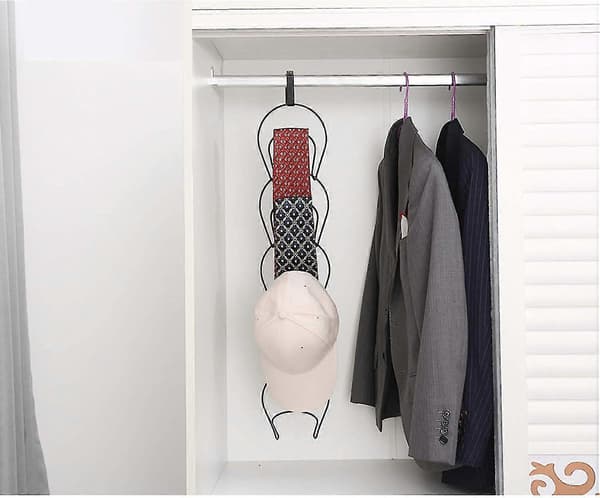 Hat Rack 5 Rings Metal Multi-layer Cap Rack Ovenripustettava takkiteline 1 ovenkoukulla, (musta)