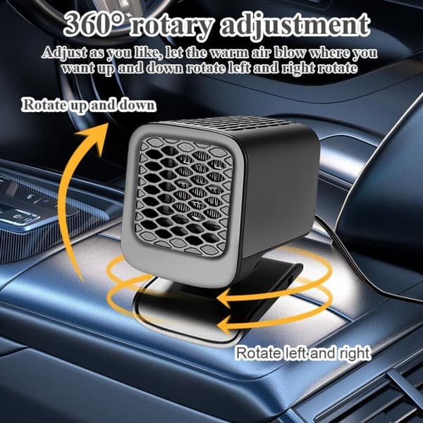 12V Bilvarmer, 120W Bilvarmer, Cigarettænder Bilvarmer, 360° Rotation, 2 Tilstande, Bærbar Bilvarmer, Universal Pasform til de fleste biler