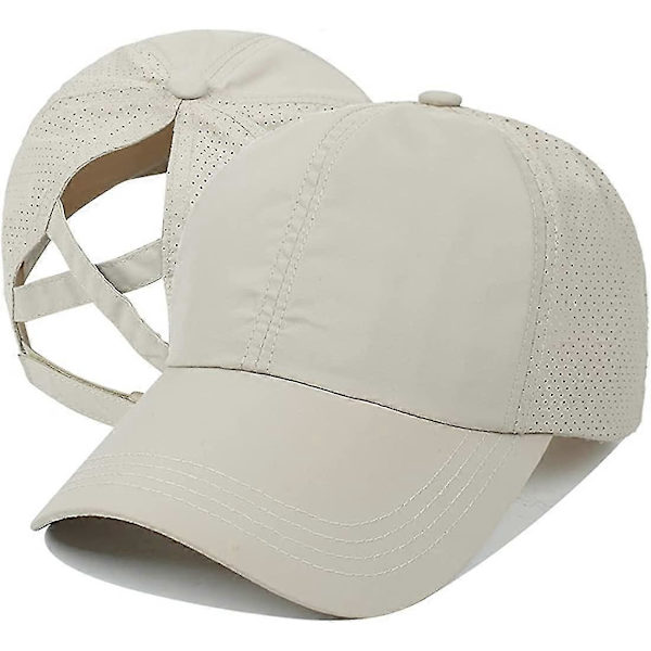 Baseballkasket med kryds-ponytail til kvinder Beige
