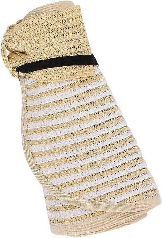 Store Strand Solhatte til Kvinder Foldbar Bredskyggede Hat til Damer Visir Kasket Spand med Sløjfe Beige Stripe