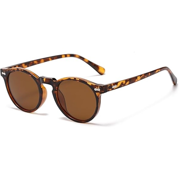 Retro Runde Polariserede Solbriller Herre Dame, Vintage Polariserede Solbriller Klassiske Trendy Shades Unisex UV Beskyttelse Leopard brown