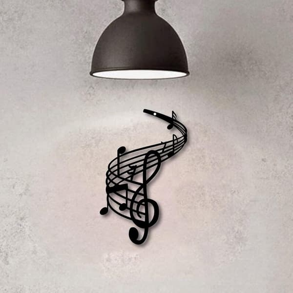 Metal Vægkunst Node Indretning 3D Notation Kunst Diskantnøgle Sort Hængende Skulptur til Jul Halloween Hjem Stue Børnehave Musik