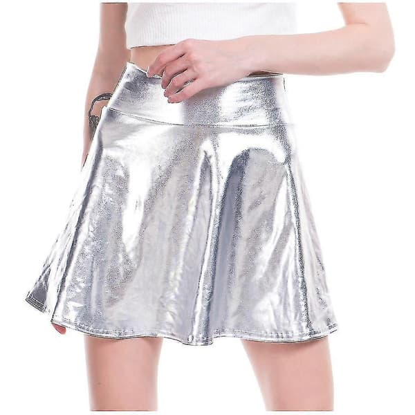Dame Casual Mode Skinnende Metallisk Flared Plisseret A-line Mini Nederdel