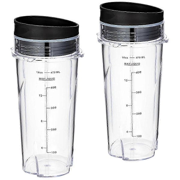 16Oz Erstatningskopper til Ninja QB3001SS Passer til Kompakt Personlig Blender, med Låg - 2 Pak