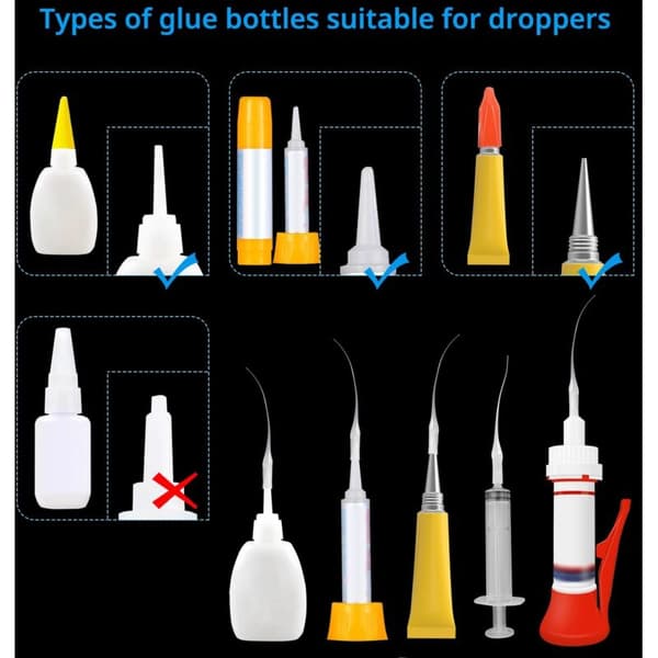 100 stk. 0,1 mm plastmikrolimtupper, limbottledyser, langmunnede plastmikrolimtupper, for kunst og håndverk, modellbygging