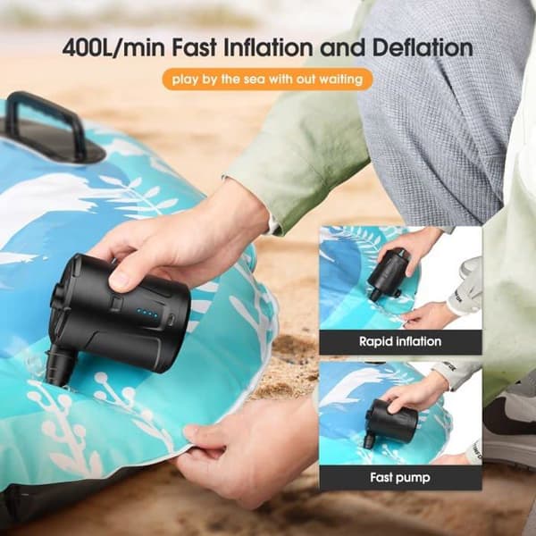 Bærbar elektrisk luftpumpe 5200 mAh - 15W 300 L/min - USB trådløs - 3 dyser