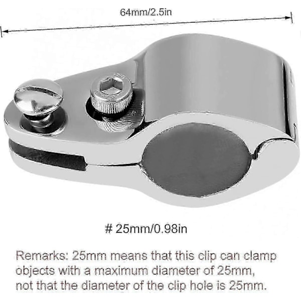 2 stk. 316 Rustfrit Stål Marine Rørklemmer Båds Tophængsel Klo Slide Rail Monteringsbeslag (22 mm) 25mm