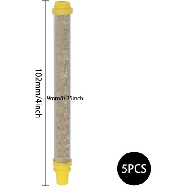 5 stk. 100 Mesh rustfrit stål luftfri sprøjtepistolfilter til Wagner luftfri malingssprøjtepistol, 100 mm (gul)