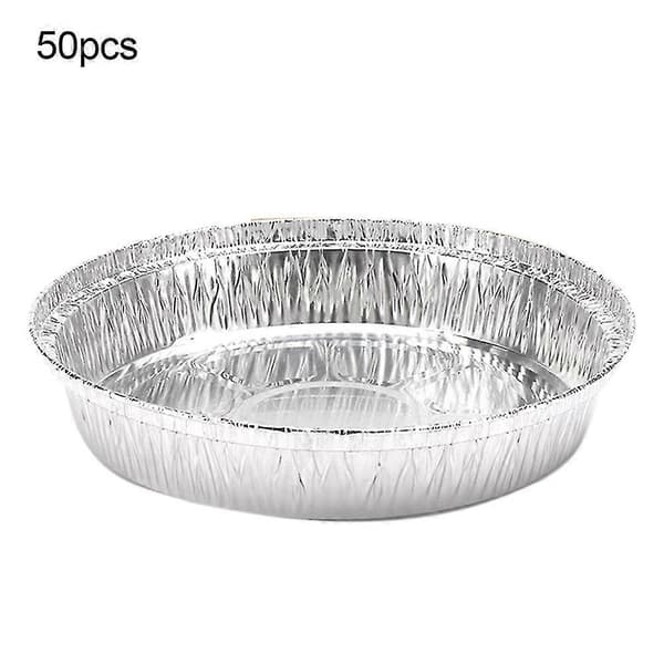 50 stk Engangs Runde Aluminiumfolie Grillmatbrett Beholder Non-stick Bakeform 9inch